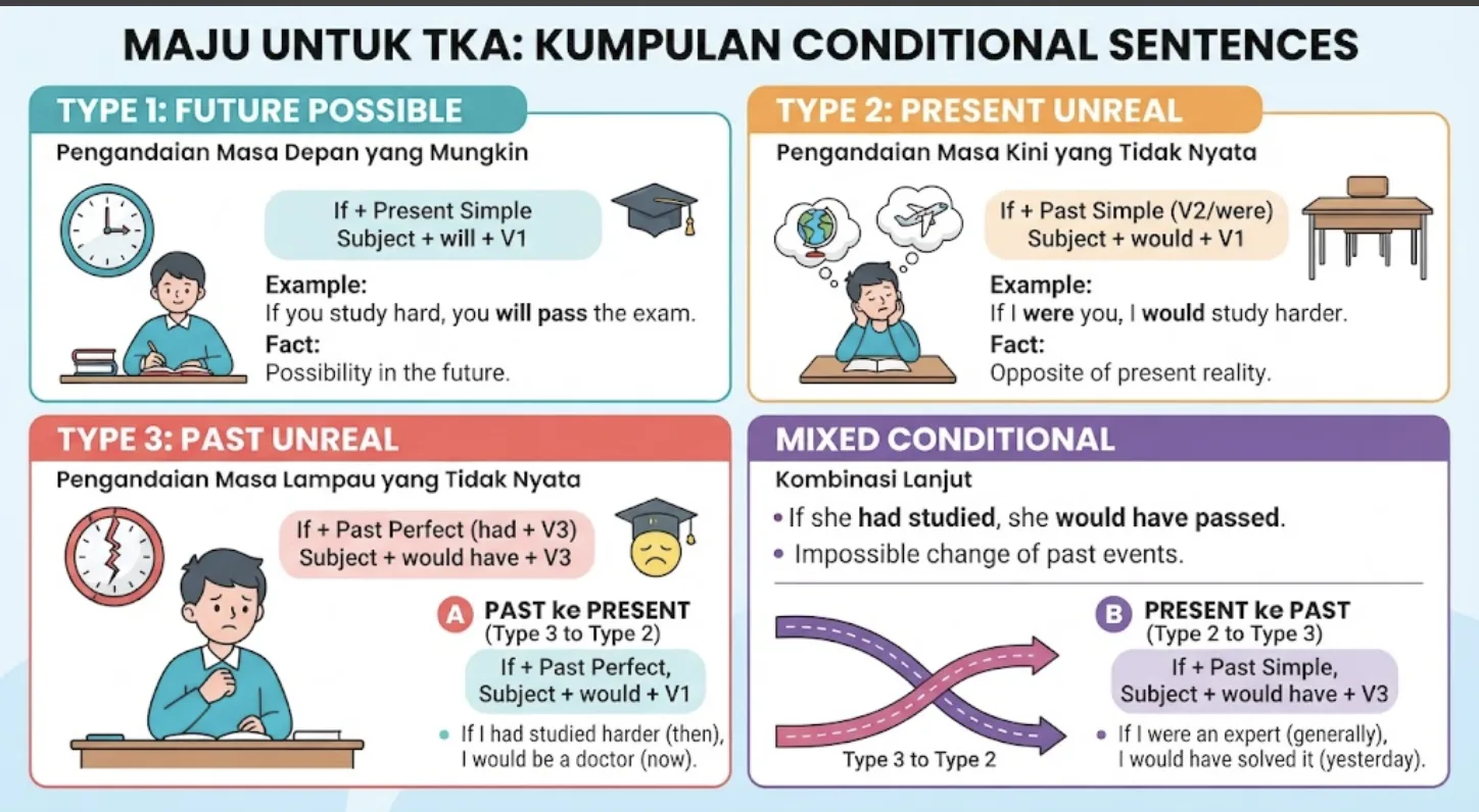 Conditional Sentences (Tipe 1, 2, 3, dan Mixed Conditionals)